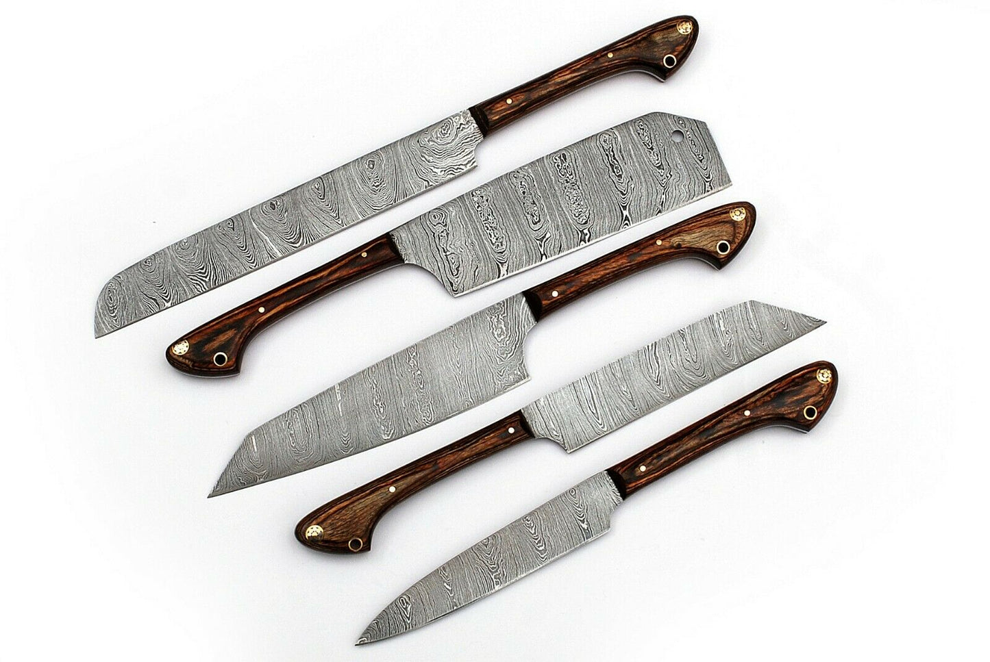 HS-228 Custom Handmade Damascus Kitchen-Chef Knives Set Lot Of Five Pecs With Wood Handle