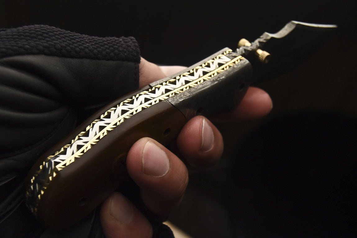 Custom Handmade Damascus Folding/Pocket Knife With  Brown Micarta Handle