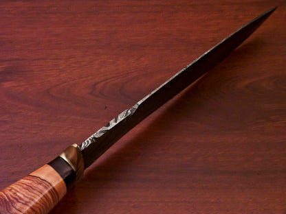 HS-519  Custom Handmade Damascus Hunting Blade Knife With Natural & Hard Wood+Bone Handle