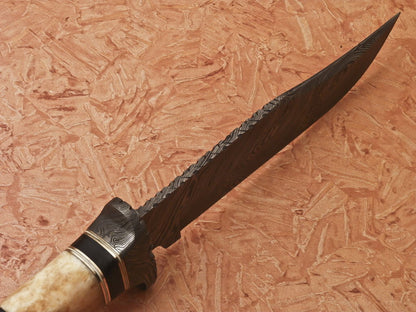 HS-348 | Custom Handmade Damascus Hunting /Bowie Knife With Bone Handle