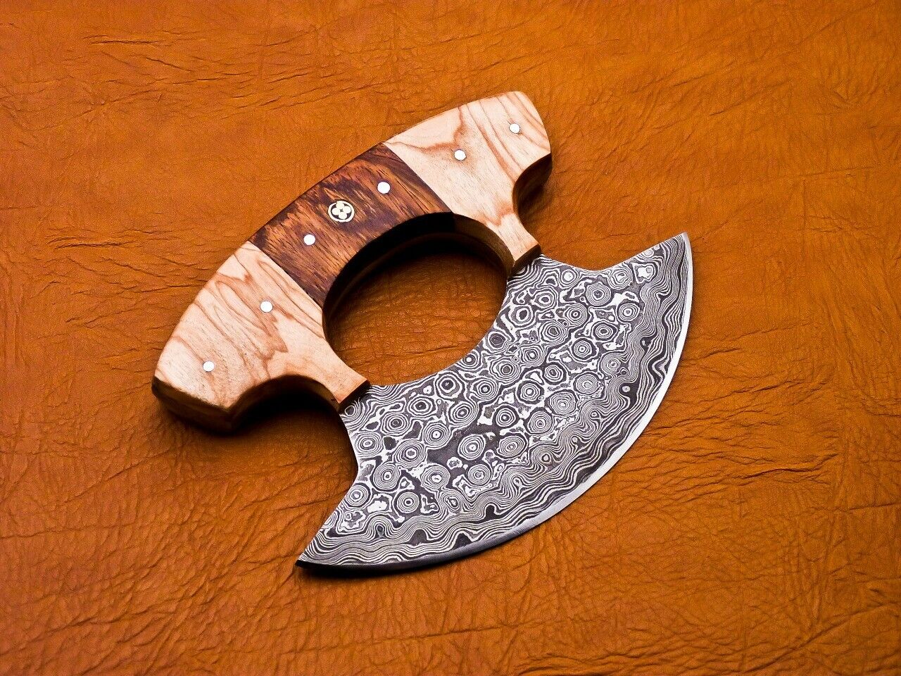 Damascus Ulu Knife – Hand Forged Kitchen & Pizza Cutter | HS-1026