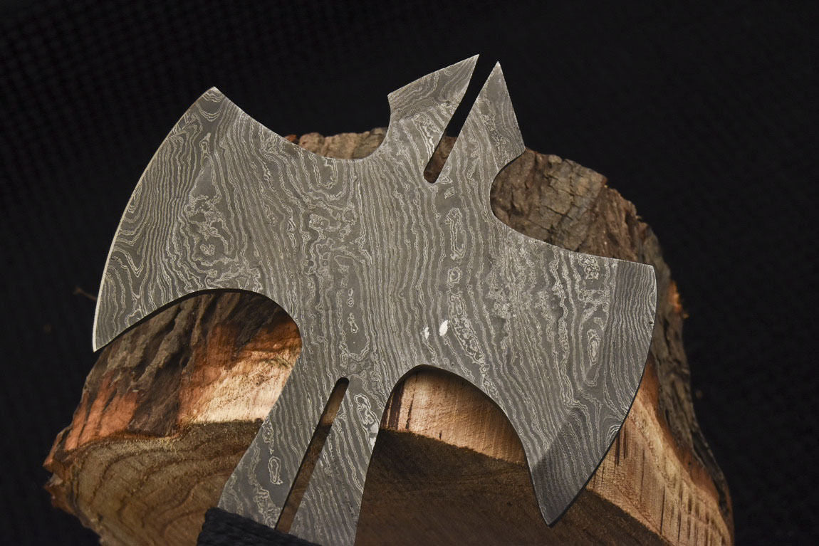 HS-1078 | Custom Handmade Damascus Tomahawk knife, Hatchet, Axe,Integral - ROPE HANDLE
