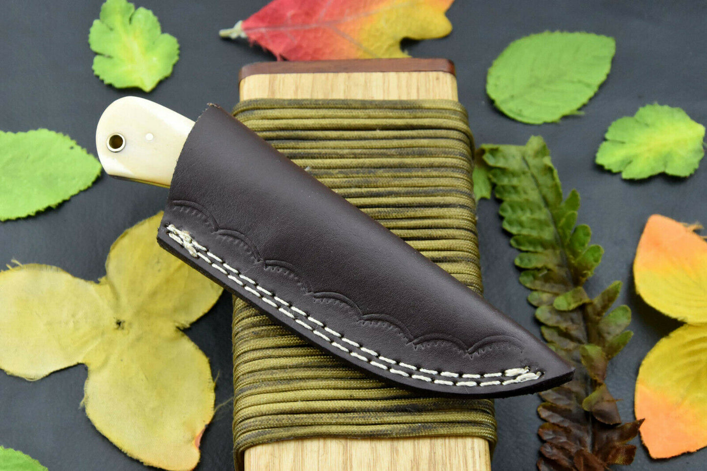 HS-850 Custom Handmade Damascus Skinner Knife With Wood and BoneHandle