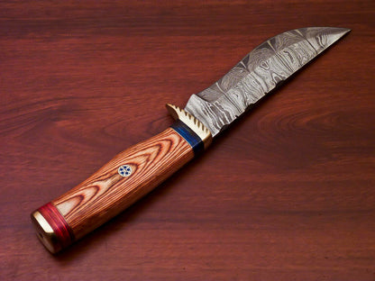 HS-511 Custom Handmade Damascus Hunting Knife With Hard Wood Handle