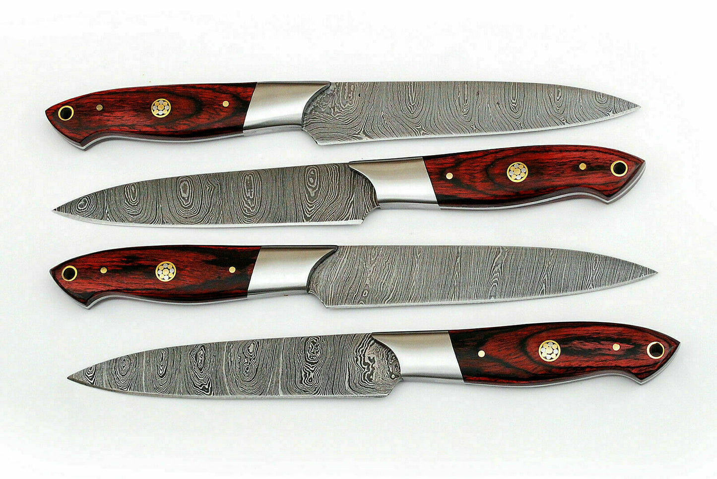 HS-226 Custom Handmade Damascus Kitchen-Chef Knives Set Lot Of Four Pecs With Wood Handle