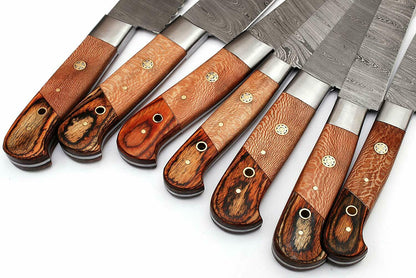 HS-232 Custom Handmade Damascus Kitchen-Chef Knives Set Lot Of 7 Pecs With Wood Handle