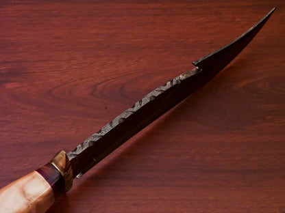 HS-523 Custom Handmade Damascus Hunting Knife With Natural Wood & Bone Handle
