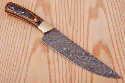 HS-289 Custom Handmade Damascus Kitchen/Chef Knife - Wood Handle - Best Price