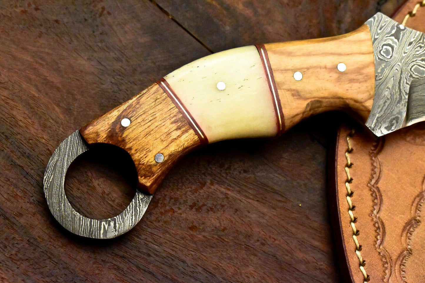 HS-916 Custom Handmade Damascus Karambit Full Tang Knife With Bone Handle