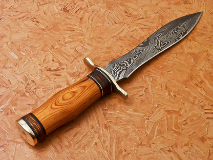 Custom Handmade Damascus Dagger Hunting Knife With Hard Wood Handle