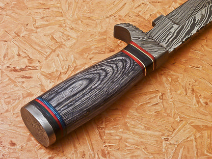 Custom Handmade Damascus Hunting Knife With Hard Wood Handle