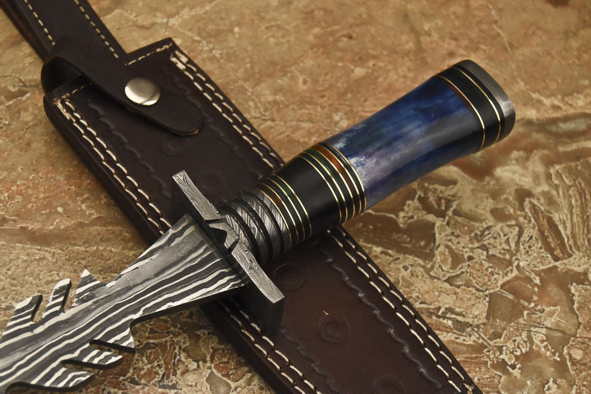HS-867 Custom Handmade Damascus Dagger Knife With Stained Camel Bone Handle