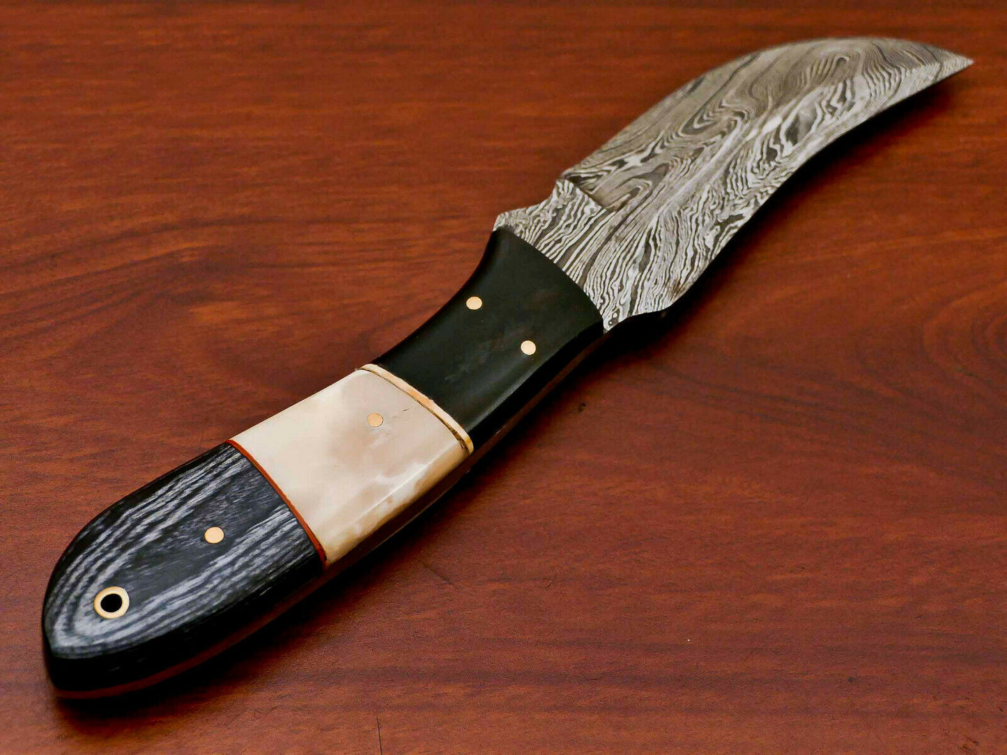 HS-814 Custom Handmade Damascus Skinner Knife With Camel Bone and Wood Handle