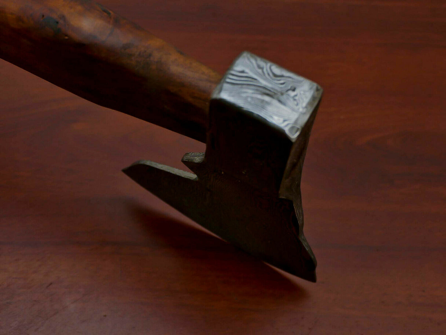 HS-1066 | Custom Handmade Damascus Hand Forged Tomahawk knife, Hatchet, Axe, Integral With Natural Wood