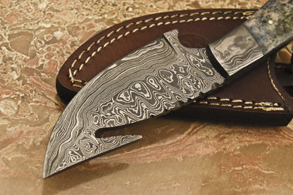 HS-841 Custom Handmade Damascus Skinner Knife With Stained Camel Bone Handle