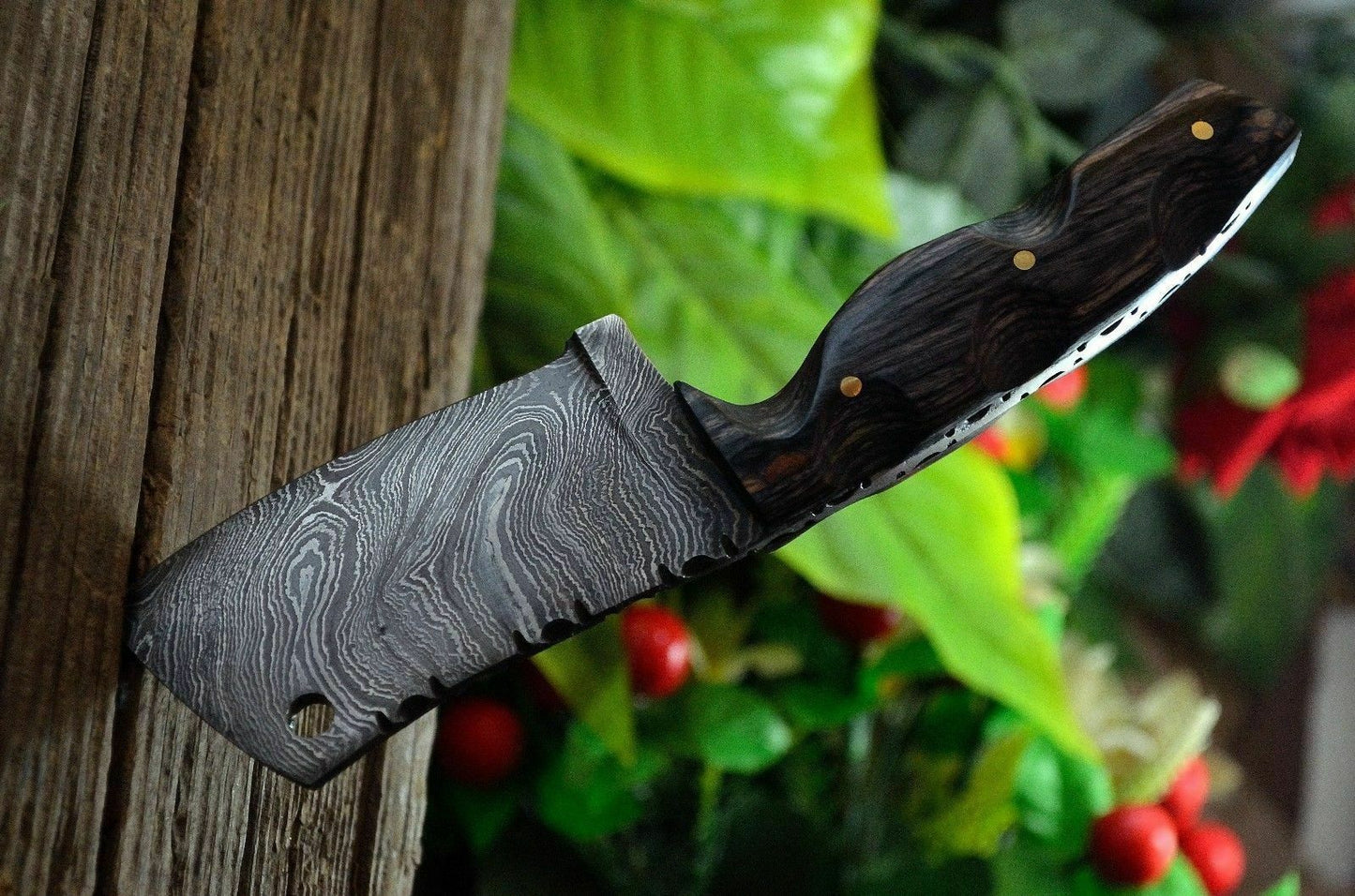 HS-826 Custom Handmade Damascus Mini Cleaver Knife With Hard Wood Handle