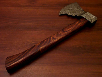 HS-1064 | Custom Handmade Damascus Hand Forged Tomahawk knife, Hatchet, Axe, Integral Natural Wood