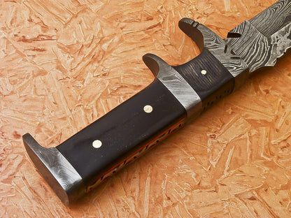 HS-544 Custom Handmade Damascus Hunting Knife With Hard Bufalo Horn Handle