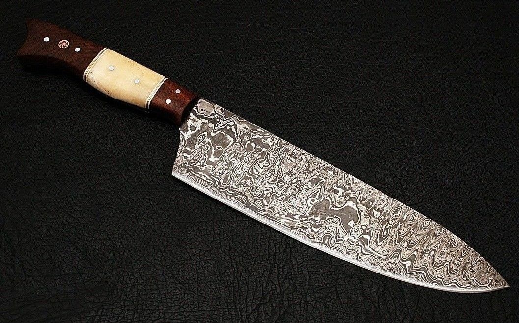 HS-288  Custom Handmade Damascus Kitchen/Chef Knife - Bone+Wood Handle - Best Price