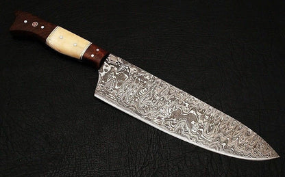 HS-288  Custom Handmade Damascus Kitchen/Chef Knife - Bone+Wood Handle - Best Price
