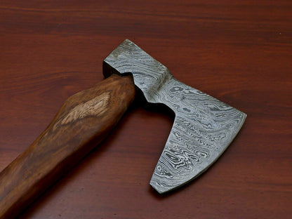 HS-1069 | Custom Handmade Damascus Hand Forged Tomahawk knife, Hatchet, Axe, Integral With Natural Wood