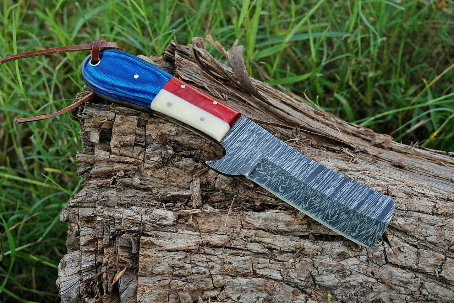 HS-1011 | Custom Handmade Damascus Cowboy Bull Cutter Knife With Beautiful Wood & Bone Handle