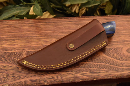 HS-839 Custom Handmade Damascus Skinner Knife With Stained Bone & Natural Wood Handle