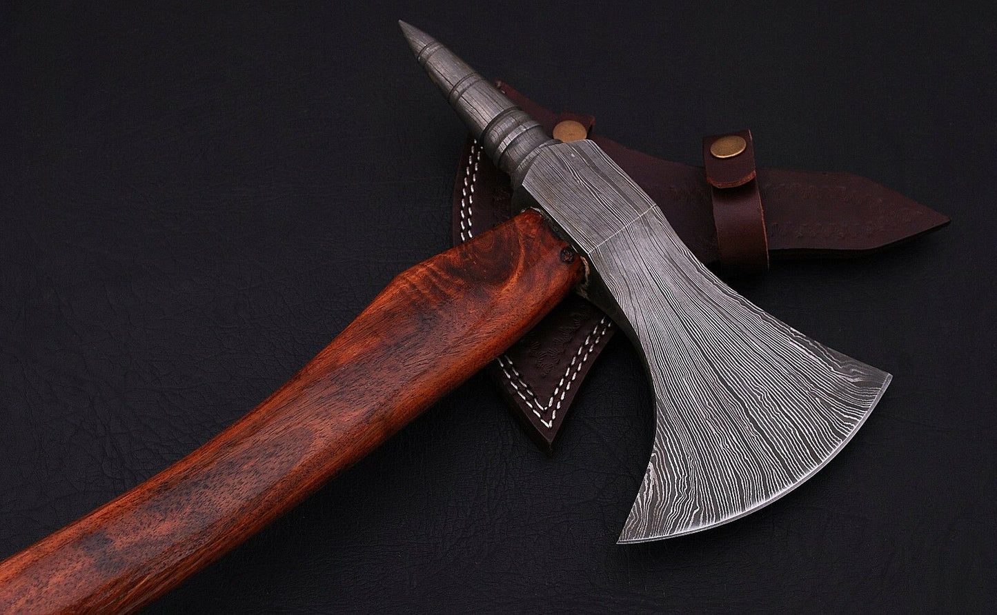 HS-1076 | Custom Handmade Damascus Hand Forged Tomahawk axe With Rose Wood