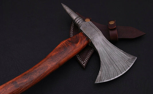 HS-1076 | Custom Handmade Damascus Hand Forged Tomahawk axe With Rose Wood