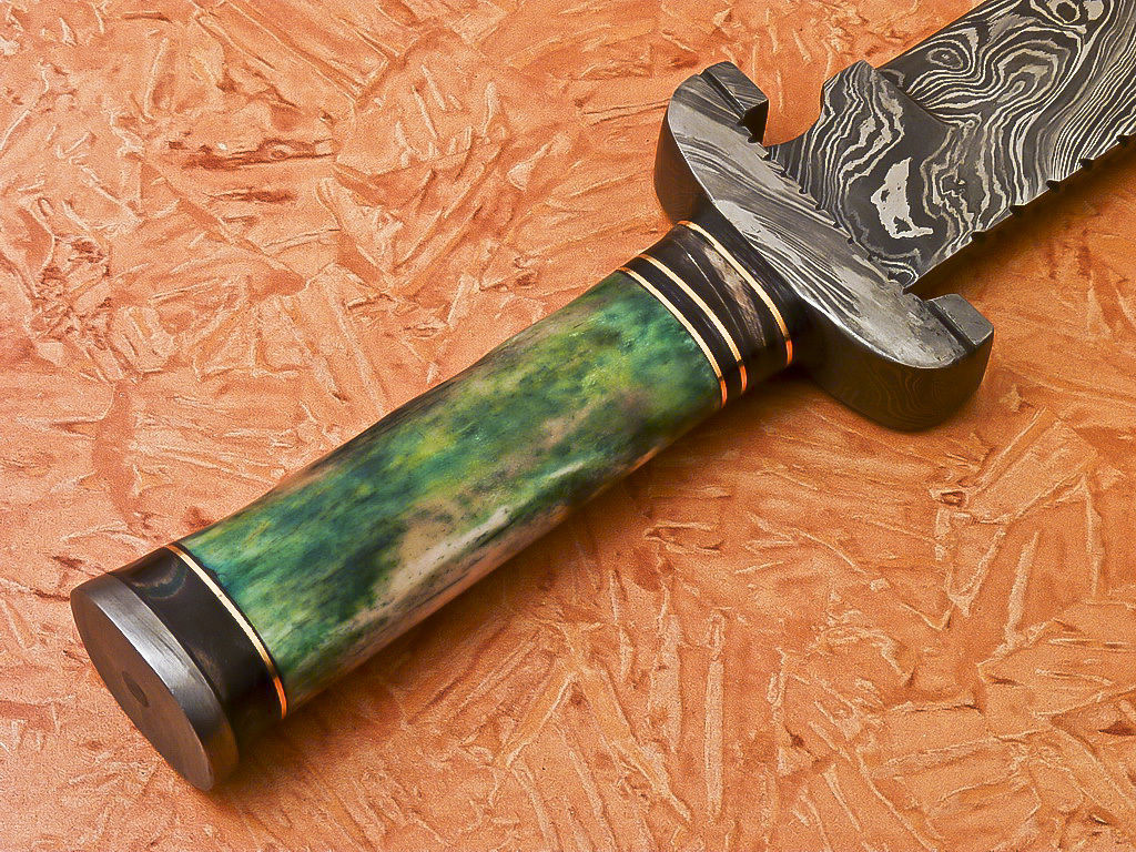 HS-541 Custom Handmade Damascus Hunting Knife With Hard Colored Bone Handle