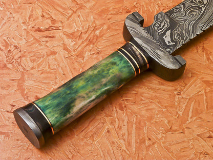 HS-541 Custom Handmade Damascus Hunting Knife With Hard Colored Bone Handle