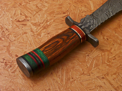 HS-346 | Custom Handmade Damascus Hunting Knife With Hard Wood Handle