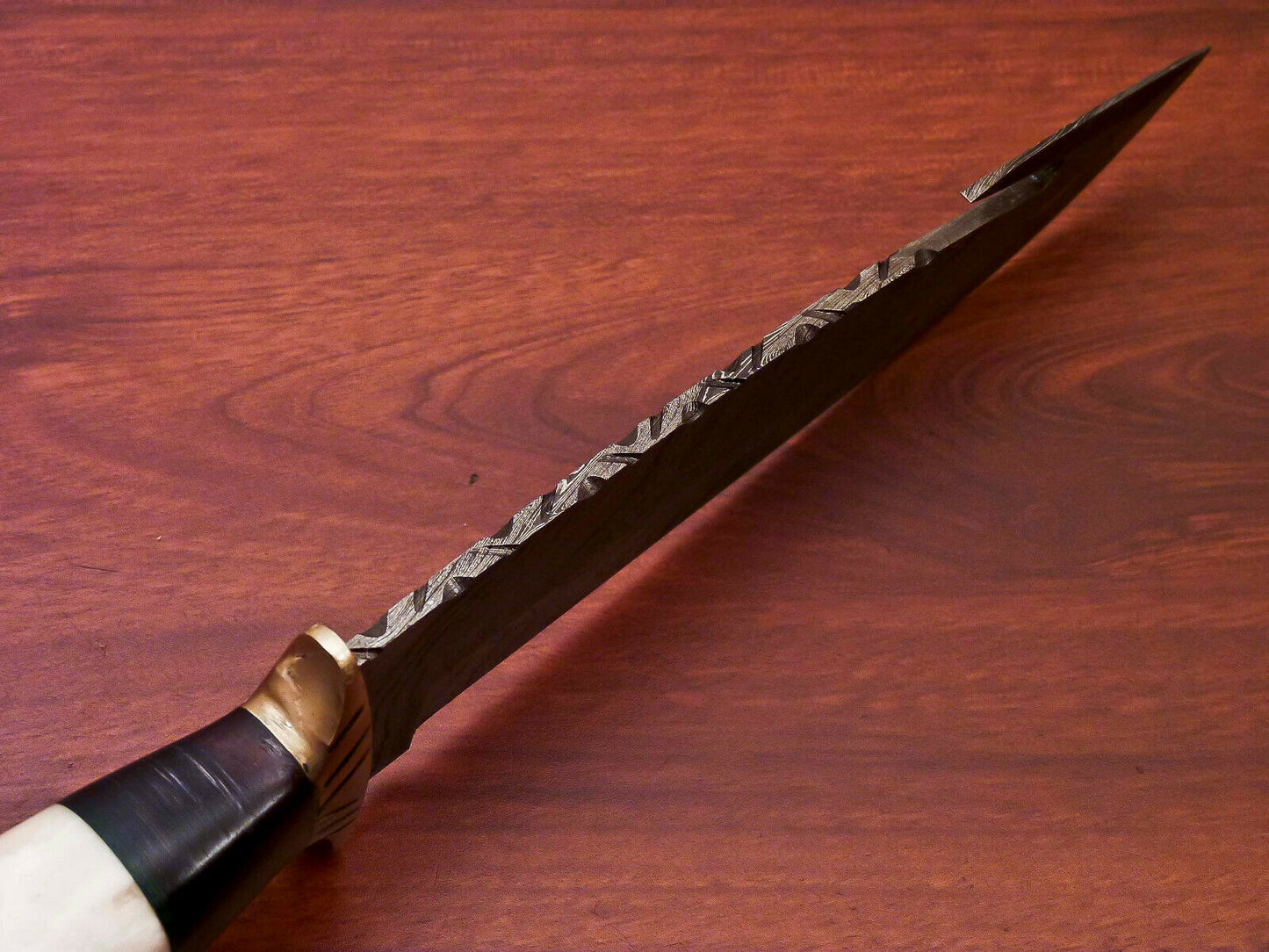 HS-526 Custom Handmade Damascus Hunting Knife Gut Hock Blade With Bone Handle