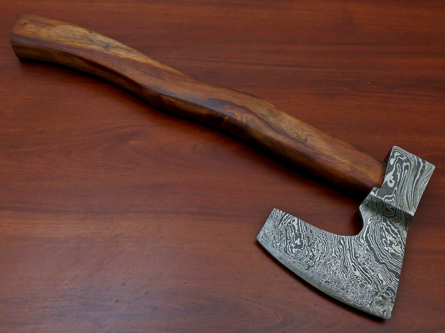 HS-1067 | Custom Handmade Damascus Hand Forged Tomahawk knife, Hatchet, Axe, Integral With Natural Wood