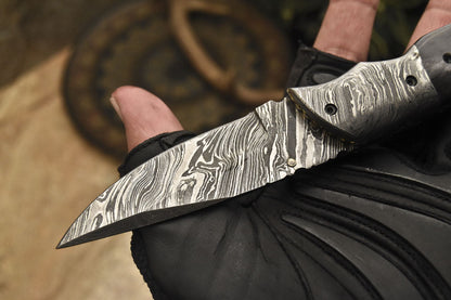 Custom Handmade Damascus Folding/Pocket Knife With Awesome Black Bone Handle