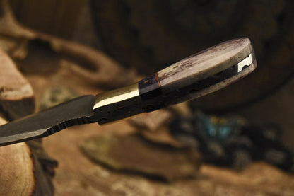 HS-840 Custom Handmade Damascus Skinner Knife With Stained Camel Bone Handle
