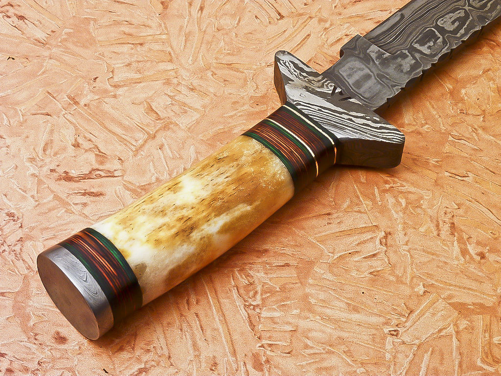 Custom Handmade Damascus Hunting Knife With Bone Handle
