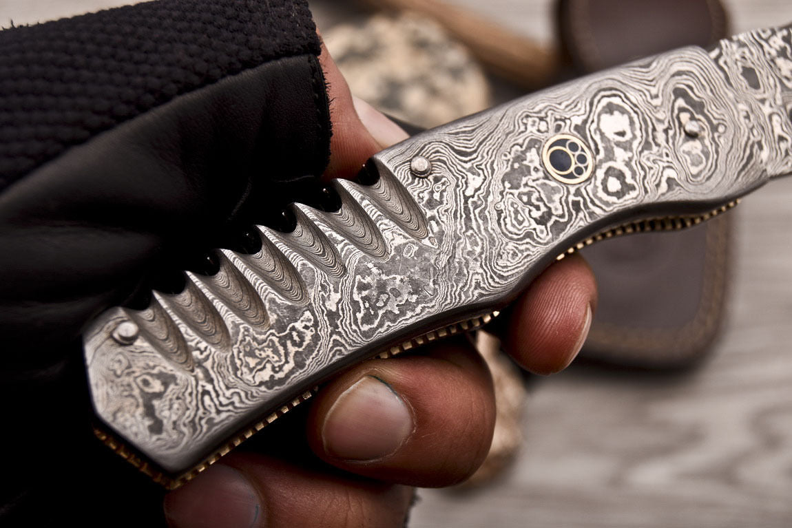 HS Cutlery | Custom Handmade Damascus Folding-Pocket Knife Also With Damascus Handle