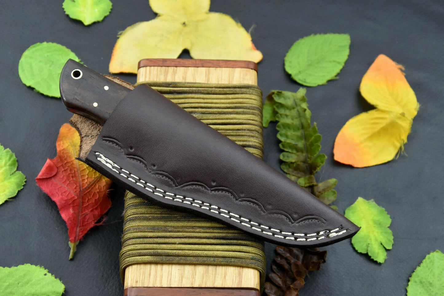HS-851 Custom Handmade Damascus Skinner Knife With Dark Walnut Wood Handle