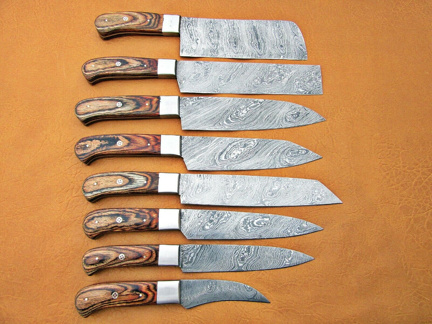 HS-195 Custom Handmade Damascus Kitchen Knives With Natural Wood Handle