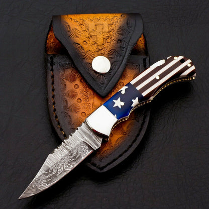 HS-1117 Rare Custom Hand Forged Damascus Steel Back Lock Resin Handle Knife