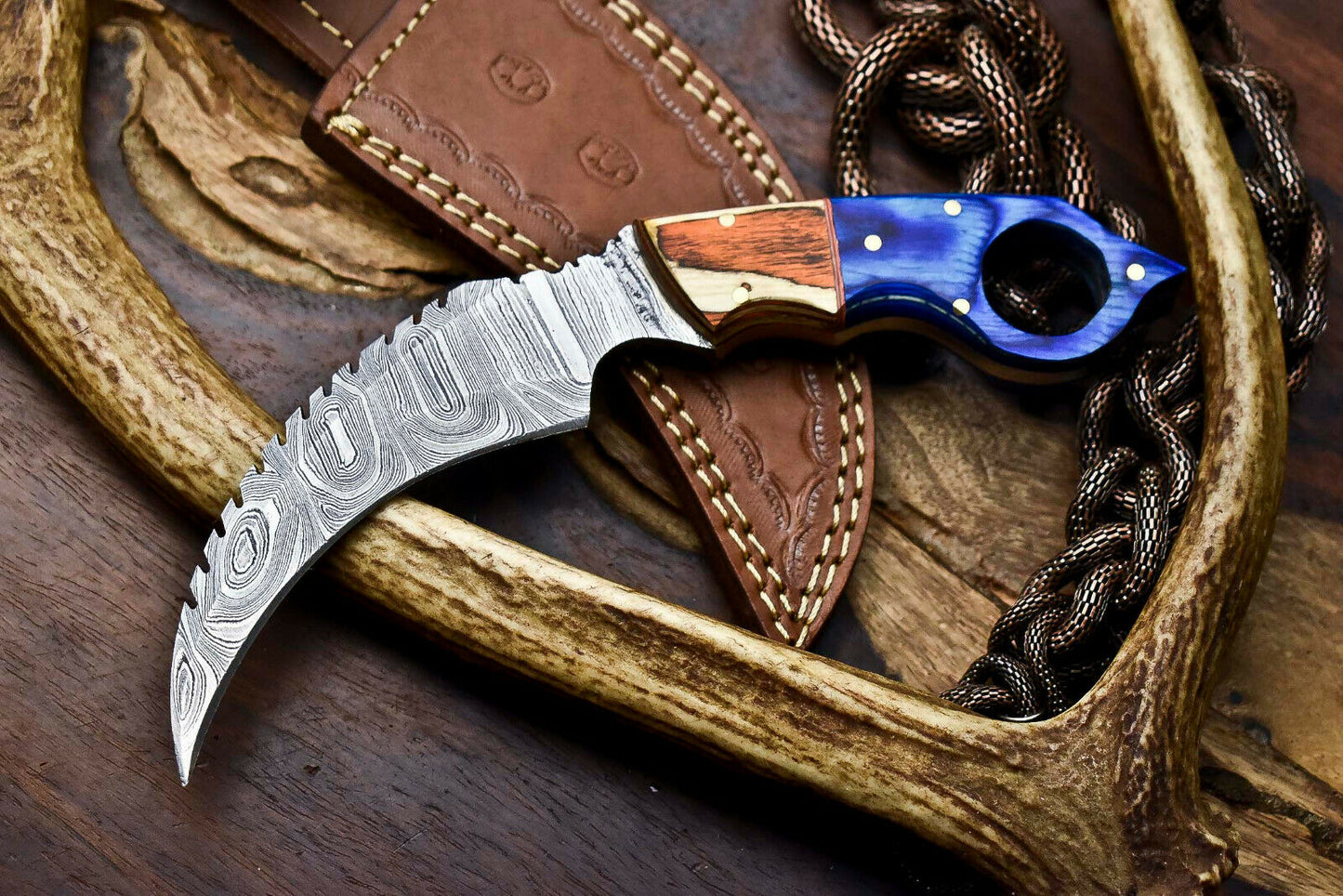 HS-908 Custom Handmade Damascus Steel Karambit Knife - Beautiful Micarta Wood Handle