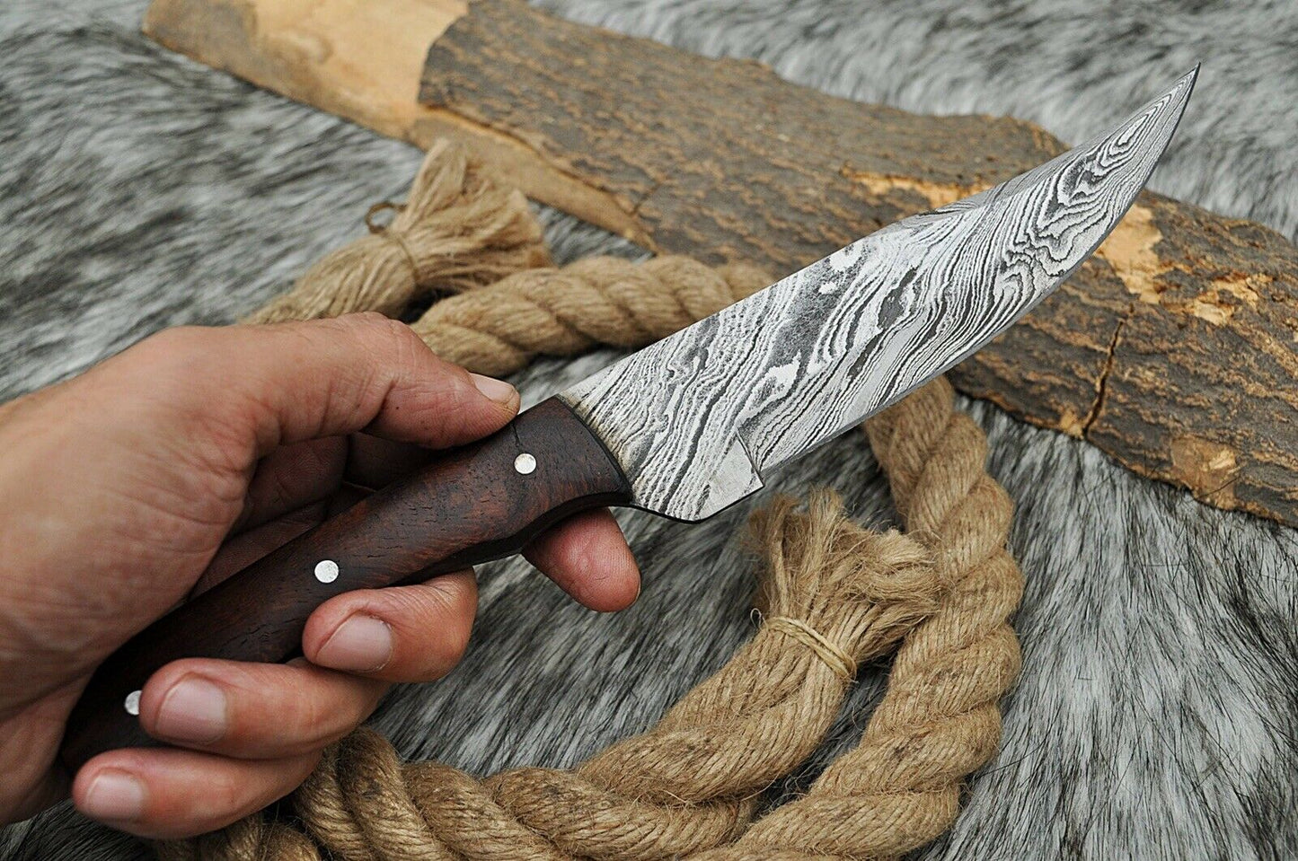HS-438 | Custom Handmade Damascus Steel Hunitng Knife - Beautiful Wood Handle
