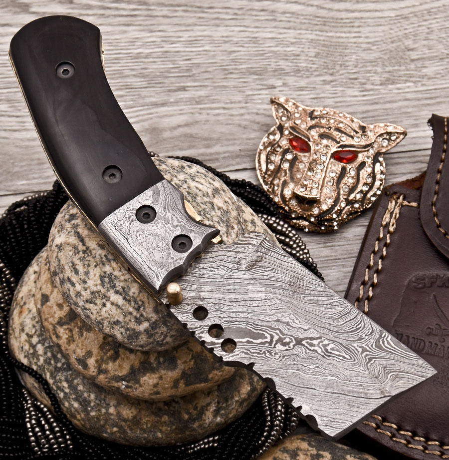 Custom Handmade Damascus Folding-Pocket Knife With Black Micarta Handle