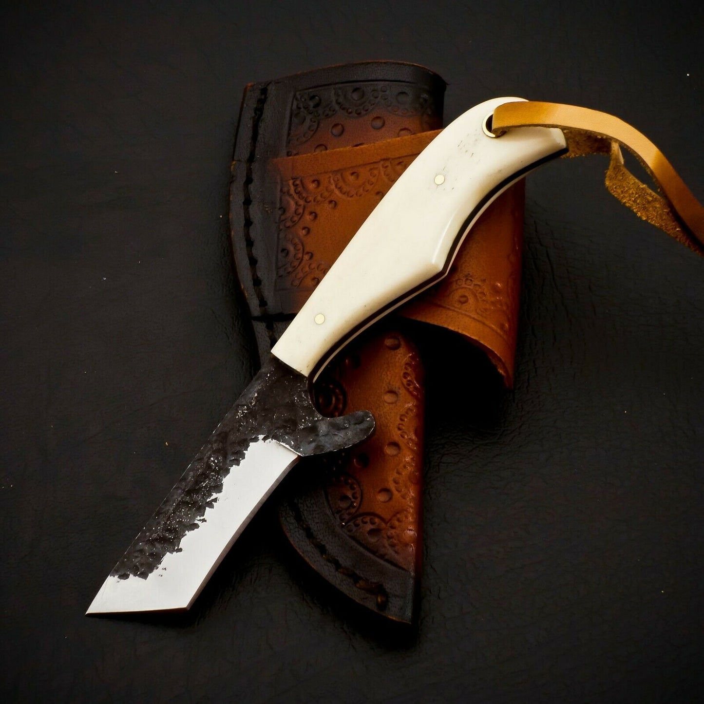 HS-957 Carbon Steel Cowboy Bull Cutter Knife – Handmade, Belt Carry, 6 Inch