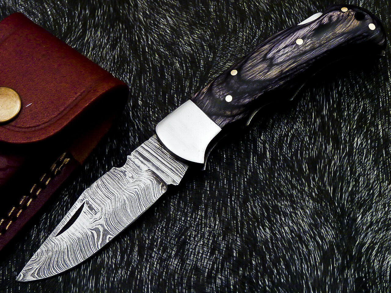 HS-1119  CUSTOM HANDMADE DAMASCUS BLADE POCKET FOLDING KNIFE - HARD WOOD HANDLE