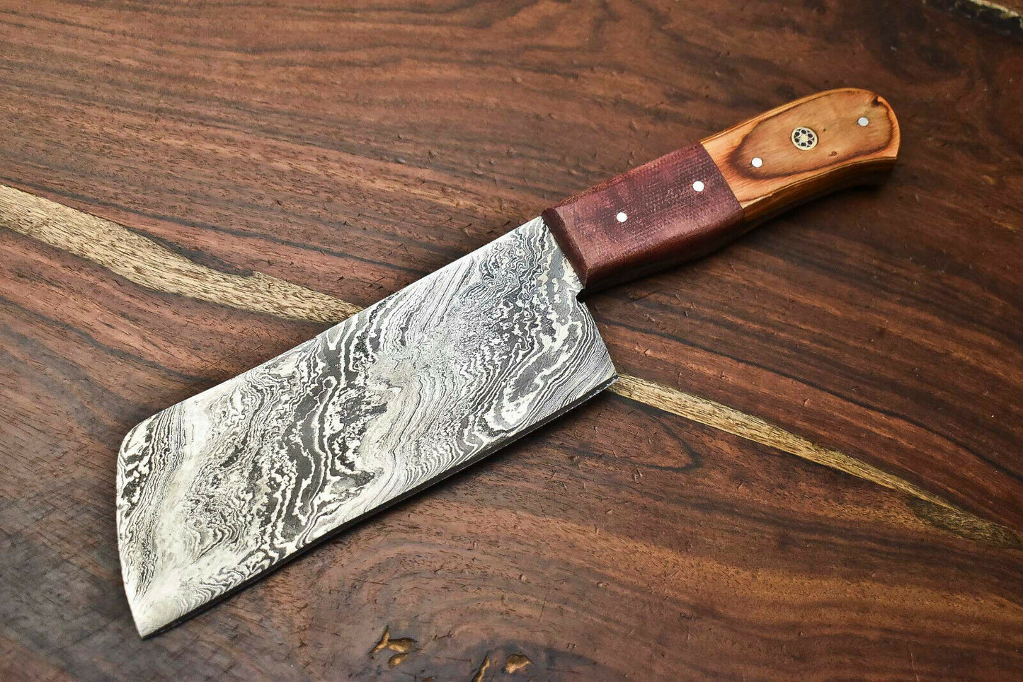 HS-273 Hand Made Damascus Steel Blade Chopper Cleaver Knife Full Tang Knife | Hard Wood