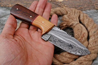 HS-795 Custom Handmade Damascus Skinner Knife With Two Type Woods Handle