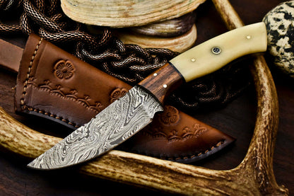 HS-625 Handmade Damascus Skinning Blade Camping Full Tang Knife