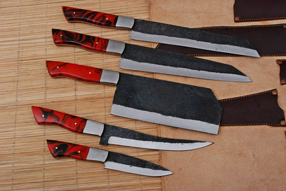 HS-189 Custom Handmade High Carbon Steel Chef-Kitchen Knife Set With Resin Handle